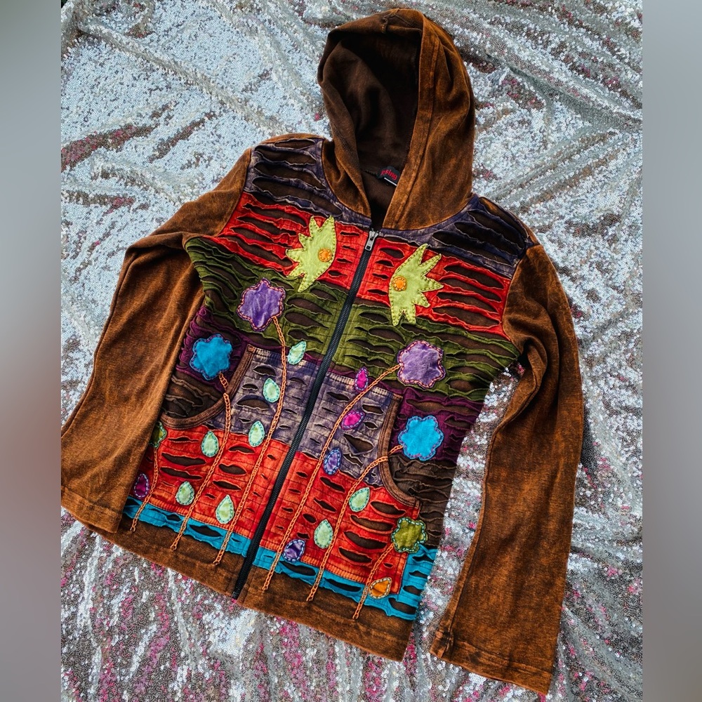 Rising tide hippie brown colorful jacket